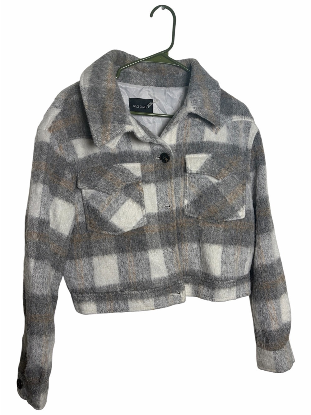 Dolce Cabo Grey, White & Brown Plaid Cropped Jacket